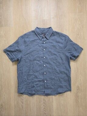 American Giant Shirt Mens Large Blue 100% Linen Short Sleeve Button Up USA